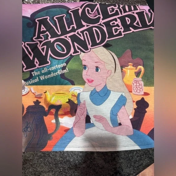 Disney parks Alice in Wonderland cold shoulder sequin embellished  T shirt - Picture 5 of 14